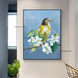 Bird On branch With Flower Oil Painting On Canvas Hand Painted As