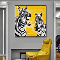 Two Zebras Hand Painted Abstract Canvas Oil Painting Yellow Zebra Wall Animal Decor