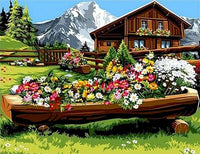 DIY Painting By Numbers House Scenery DIY Frame Pictures Mountain Lake On Canvas Home Decoration 60x75cm