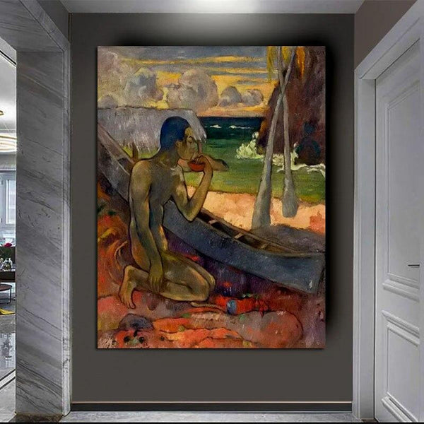 Hand Painted Oil Painting Paul Gauguin The Poor Fisherman Figure Landscape Abstract Retro Wall Art