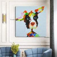 Hand Painted Cartoon Animal Oil Painting on Canvas Abstract Cartoon Dog Canvas Painting for