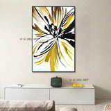 Hand Painted Gold Black Flower on Canvas art Modern painting Big
