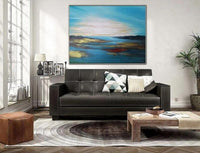 Hand Painted Blue Abstract Oil Painting Landscape Canvas Modernative As