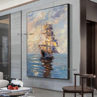 Modern Art Hand Painted boat Sunset Sailboat Landscape Painting Porch Hallway picture