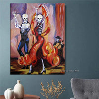 Hand Painted Modern Holiday Dancing skeletons Mexico Day of the Dead Wall Art for