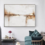 Hand Painted White Abstract Oil Painting Canvas Horizontal Wall Art Minimalist Poster