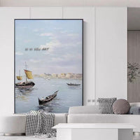 Hand Painted Abstract Wall Art Sailboat Seascape Minimalist Modern On Canvas Decorative