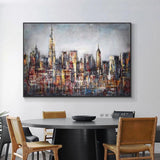 Hand Painted On Canvas Abstract City Building Painting Modern Decorative