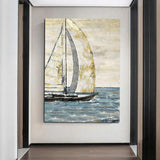 Hand Painted Natural Abstract Boat Landscape Oil Paintings on Canvas Scandinavian Wall Art