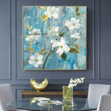 White Flower Oil Painting On Canvas Modern Blue landscape