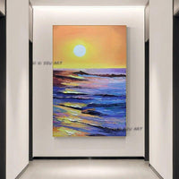 Gold Sunrise Seascape Modern Hand Painted Wall Art Hand Painted Canvas Art For Home Wall Decoration