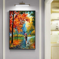 Hand Painted Knife Oil Painting Modern Landscape Red Leaf People Umbrella Abstract Canvas For Home Room Decor