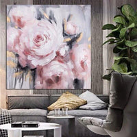 Modern Painted Abstract Big Pink Rose Oil Painting On Canvas Wall Art Decor Home