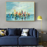 Boat In Sea Hand Painted Canvas Seascape Oil Painting On the Abstract Modern