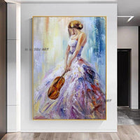 Hand Painted Girl Playing The Violin Dance On Canvas