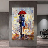 Hand Painted Oil Paintings Character Walking In The Rain Thick Canvas Painting Abstract Art Mural Bedroom Decor