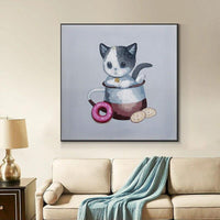 Hand Painted Abstract Animal Painting On Canvas Art Wall Cute Cartoon Cat Oil Painting Modern Art For Kid Room