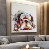 Hand Painted Art Animal Oil Painting Modern Puppy Abstract Canvas Colorfuls Children's Room