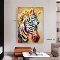 Hand Painted Wild Animal Zebra Graffiti Style Canvas Painting Modern Pop Art High Street Element Interior Decoration Painting