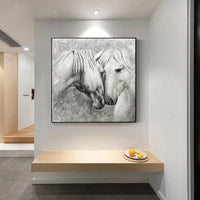 Animal White Wild Horses Modern Canvas Farmhouse Wall Art Home Decoration Painting