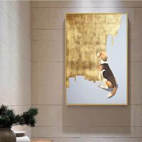 Canvas Hand Painted Painting Cute puppy Gold Foil Animal Abstract Animal Home Decor