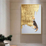 Wall Art Canvas Hand Painted Painting Cute puppy Gold Foil Animal Abstract Animal Home Decor