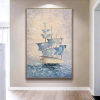 Sea Scenery Canvas Sailing Boat Oil Painting Hand Painted Wall Hanging Seascape Painting Artwork For