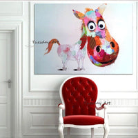 Hand Painted Modern Oil Paintings Grass Mud Horse Animals Abstract Canvas Wall Art Children's Room Decoration