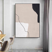 Modern Hand Painted Canvas Oil Painting Simple Big Wall Decoration Black Beige Lines Curve Abstract Art Poster