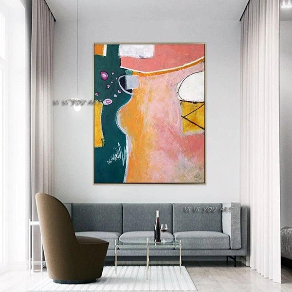 Hand Painted Abstract Vertical Rectangle Canvas Wall Art Expressionism Colorful Modern Decoration Living