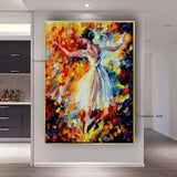 Colorful Ballerina Dancer Oil Painting Hand Painted Textured Knife Ballerina Painting Wall Art Canvas