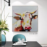 Hand Painted Abstract Colorful Cattle Minimalist Modern Wall Art Decorative