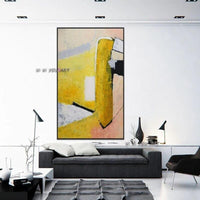 Hand Painted Abstract Canvas Minimalist Yellow Expressionism Modern Office