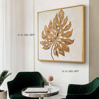 Hand Painted Abstract Canvas Minimalist Golden Leaf Modern