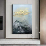 Hand Painted Wall Art Oil Paintings Canvas Gold Foil Mountain View Abstract Arts d