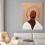 African Woman Portrait Painting With Round Earrings Modern Wall Canvas Of Character Art