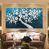 Hand Painted Knife White Flowers Modern Thick Oil Rich Landscape Painting For Canvas