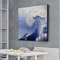 Hand Painted Thick knife abstract Sea Blue White Gorgeous Abstract Painting Home Decor Artworks