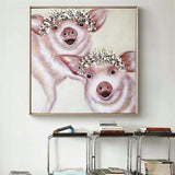 Modern Cartoon Art Hand Painted Canvas Oil Paintings Pig Painting Abstract Animal Wall Art Kids Room