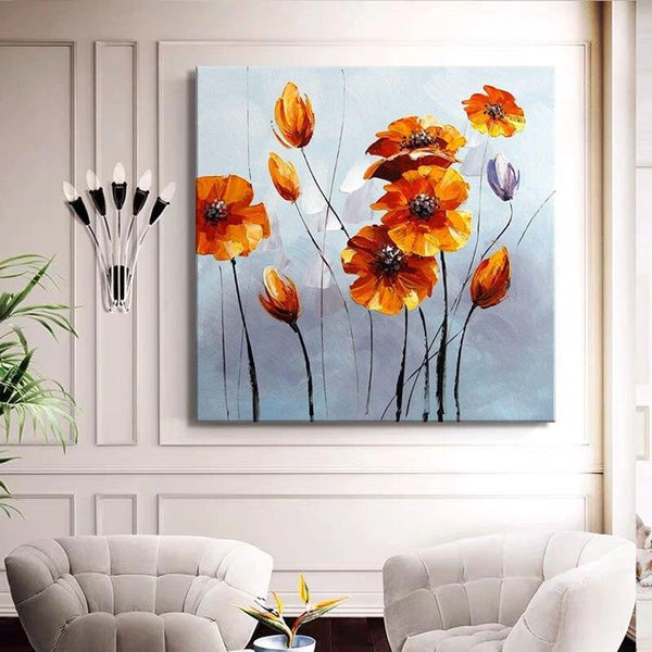 Hand Painted Orange Yellow Flowers Oil Painting On Canvas Modern Decorative