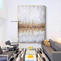 Hand Painted Golden and White Art On Canvas