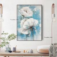 New Home Wall Flower Canvas Art Hand Painted Abstract Blue Flower Oil Painting Wall Art Modern