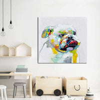 Hand Painted Painting Modern Abstract Funny Bulldog On Canvas Animals Oil Painting For Room Wall Decor