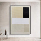 Hand Painted Abstract On Canvas Black White Minimalist Style Geometric Modern Wall Art Decorative