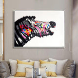 Top Artist Hand Painted High Quality Funny Animal on Canvas Hand Painted Colorful Zebra