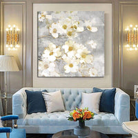 Hand Painted Oil Painting Impression Retro Gray White Flowers Wall Canvas Abstract Modern Canvas Artwork Room Decor