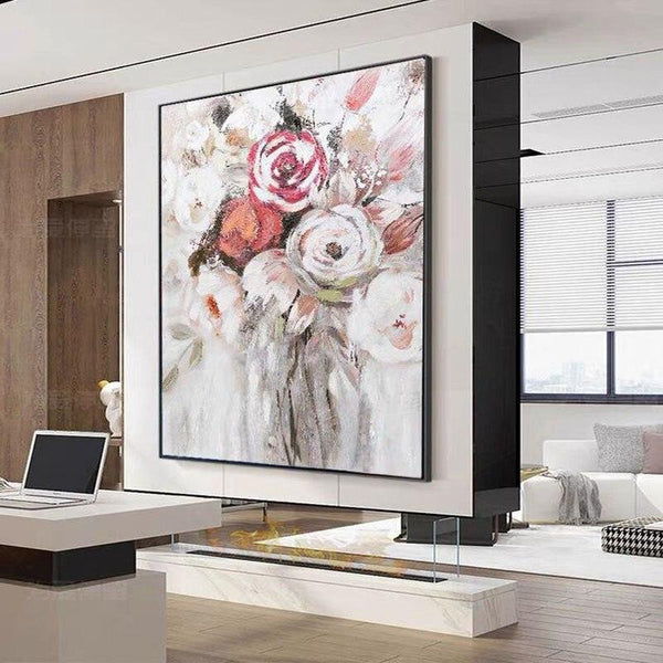 Colorful Rose Design Hand Painted Flower Oil Painting Canvas Art Pieces Artwork For Hotel Decor