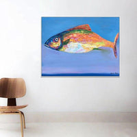 Hand-Painted Oil Painting On Canvas Simple Animal Fish Abstracts Home Wall Interior