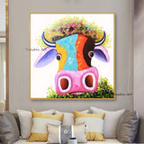 Hand Painted Modern Cow Head Art Oil Painting On Canvas