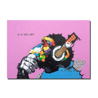 Modern Fine Art Hand Painted Funny Animal Double Thinking Monkey on Canvas Funny Listening Music Monkey Painting